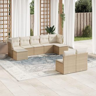 vidaXL Set De Sof&aacute;s De Jard&iacute;n 9 Pzas Con Cojines Rat&aacute;n Sint&eacute;tico Beige Vidaxl