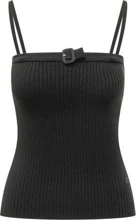 Courr&egrave;ges Buckle Rib Knit Top - Dames - Tops zonder mouwen - Zwart - XS - Polyester - Tops