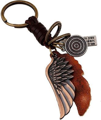 Generic Pu Leather Keyring Vintage Bronze Angel Wing Charm Keyfob Attractive