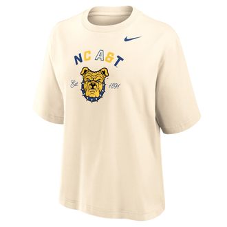 Nike Womens College (North Carolina A&T University) Boxy Cotton T-Shirt in Brown | ZW12573NCAT25-NAT