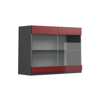 Vicco Armario De Cocina Con Vidrio R-line, Rojo, 80 Cm Forma De J, Vicco
