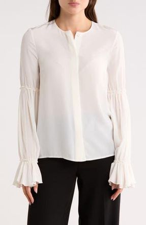 Longchamp Long Sleeve Silk Button-Up Shirt in Ivory at Nordstrom Rack, Size 42