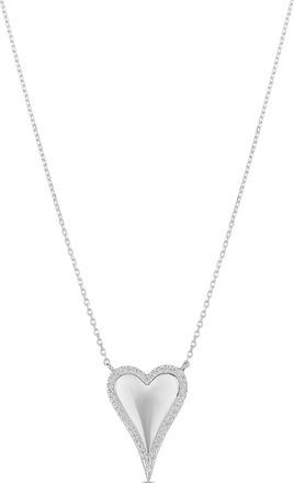 SHYMI Pav&eacute; Outline Heart Necklace -.925 Sterling Silver, 14k Gold-Plated - Rhodium Plated, Cubic Zirconia Pav&eacute; Detailing, Adjustable Chain