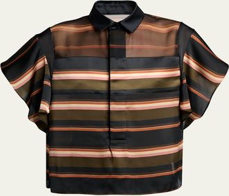 sacai Striped Satin Flutter-Sleeve Blouse