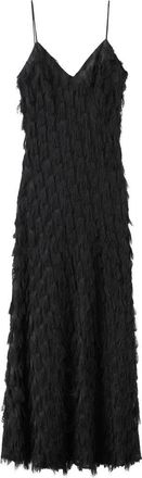 Mango Frayed Sleeveless Maxi Slipdress in Black at Nordstrom, Size 4