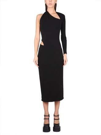 Versace Black One Shoulder Midi Dress