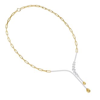Diamond2Deal 14k Two-tone Gold 3.8 Ct Lab Grown Diamond Link Drop Necklace 18 VVS-VS, E-F