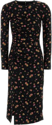 Dolce & Gabbana Black Round Neck Floral Print Midi Dress