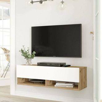 Dmora Dmora - Mueble De Televisi&oacute;n Ananke, Aparador De Sal&oacute;n, Mueble Bajo Para Tv, Base De Pared Equipada, 100x32h29 Cm, Roble Y Blanco, Con Embalaje Reforz