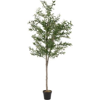 ML Design Ml-design - Olivo Artificial 210 Cm Decorativo, Planta Falsa Grande Con Tronco De Madera Natural, Hojas De Tela Y Frutos De Pl&aacute;stico De Interior/exter