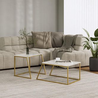 Vicco Tavolino da divano Myra, Marmo Bianco/Oro, 60 x 50 cm 2 parti, Vicco