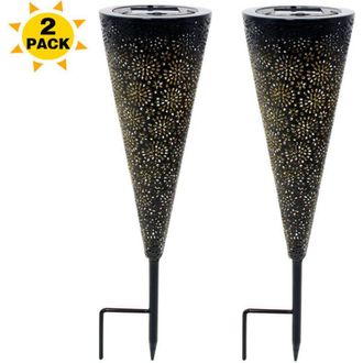 OEM L&aacute;mpara Solar De Jard&iacute;n, Farola, Proyector Decorativo Para Patio En Hierro Forjado Hueco - Juego De 2 -crezuo