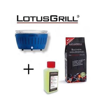 Lotus Grill Barbacoa Blu Xl Con Pilas Y Cable De Alimentaci&oacute;n Usb + 1kg De Carb&oacute;n De Haya + Gel Combustible Inodoro Para Barbacoa 200ml -lotus Grill