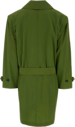 Saint Laurent Womens Green Nylon Trench Coat Vertprairie