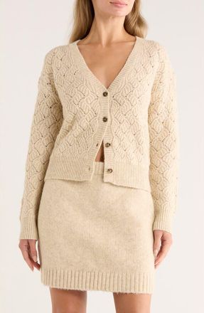 Melrose and Market Pointelle Sweater Cardigan in Beige Heather at Nordstrom Rack, Size Xx-Large