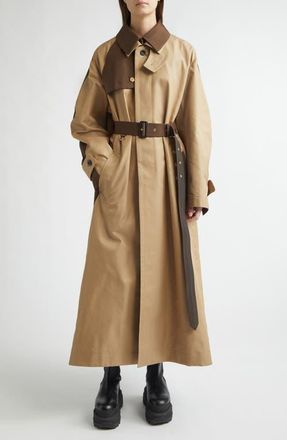 sacai Colorblock Cotton Blend Gabardine Trench Coat in Beige/Brown at Nordstrom, Size 1