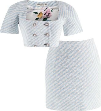 Alessandra Rich Striped Tweed Cropped Jacket and Skirt Size XS