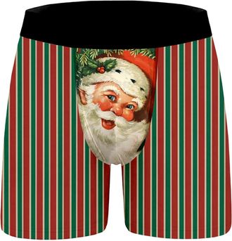 Generic Mens Christmas Boxers Shorts Mens Xmas Funny Christmas Print Boxer Shorts Novelty Holiday Stretch Briefs Santa Deer Socks Pattern Underwear Trunks Und