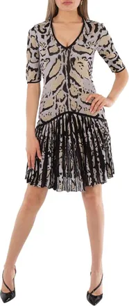 Roberto Cavalli Ladies Natural / Black Short Ocelot Jacquard Knit Dress, Brand Size 38 (US Size 4)