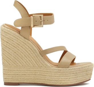 Kazar Schoenen, Dames, Beige, 39 EU, Leer, Leren sandalen op een met koord bedekte hak