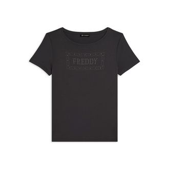 Freddy T-shirt donna con logo strass e glitter