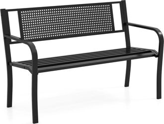 Costway Outdoor Bench 127CM Garden Bench with Patterned Backrest-Black