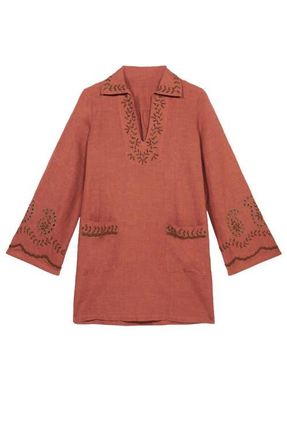 Fortela Genevieve Embroidered Midi Dress in Antique Pink at Nordstrom, Size 40 Eu