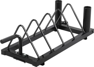 Yaheetech Horganizador Horizontal De Placas Para Parachoques Soporte De Planchas Para Fitness De Fuerza Plancha Est&aacute;ndar Ruedas 4 Compartimentos Fitness Gym Neg