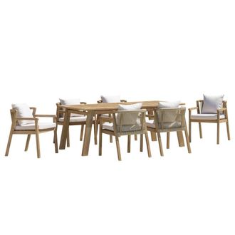 Macabane Muebles de jard&iacute;n de acacia/ cuerda sint&eacute;tica beige 6 pers
