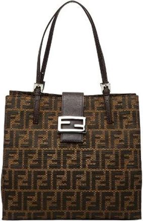 Fendi Pre-owned Tote Bags, female, Brown, Size: ONE SIZE Pre-owned Vintage Canvas Tote