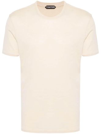 Tom Ford T-shirt van katoenblend met gem&ecirc;leerd effect - Beige