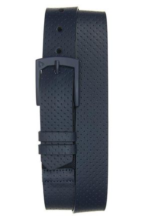 Travis Mathew Pilatus Perforated Leather Belt in Blue Nights at Nordstrom, Size 38