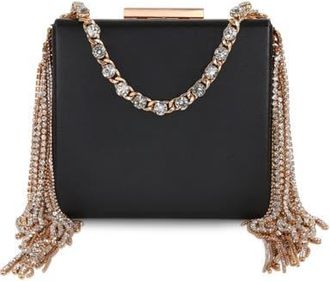 Badgley Mischka Ryker Leather Crystal Fringed Box Clutch in Black at Nordstrom, Size Small