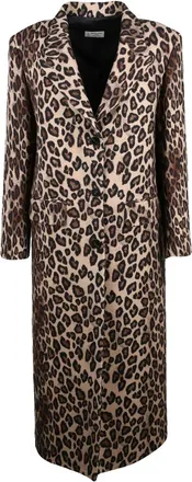 Alberto Biani Leopard Print Long Coat With Tailored Silhouette