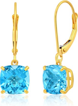 MAX + STONE Solid 10k Yellow or White Gold 8mm Cushion Cut Dangle Gemstone Earrings