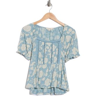 Lucky Brand Short Sleeve Pintuck Trim Top in Blue Multi at Nordstrom Rack, Size X-Small