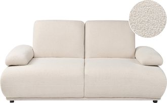 Beliani Sof&aacute; De 2 Plazas Con Reposabrazos Y Respaldo Ajustables Patas De Madera Moderno Boucl&eacute; Blanco Crema Nacka