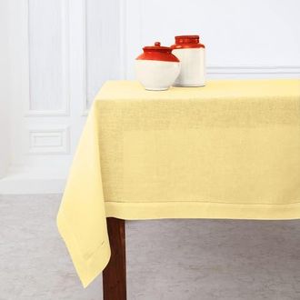 Solino Home Linen Tablecloth for Dining Table, Holiday and Everyday Dining Table Decor - Classic Hemstitch in Yellow at Nordstrom, Size Large