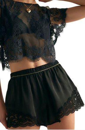 Free People Meet Me in the Middle Lace Trim Tap Shorts in Black at Nordstrom, Size X-Small