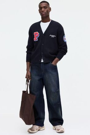 H&M Regular Fit Embroidered-motif Cardigan in Navy Blue/nba at Nordstrom, Size Xx-Large