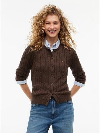 Tommy Hilfiger Womens Cable Knit Cardigan - Brown - XXL