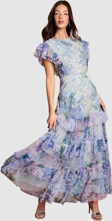 Coast Embroidered Ruffle Floral Maxi Dress in Blue at Nordstrom, Size 6