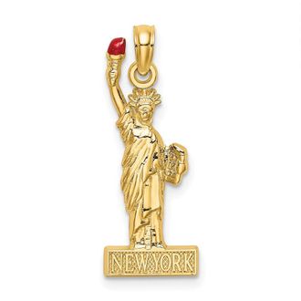 Diamond2Deal 14k Yellow Gold Enamel Flame Statue Of Liberty NEW YORK Charm