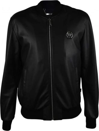 Philipp Plein Leren Bomberjack - Heren - Leren en Su&egrave;de Jassen - Zwart - XS - Leer - Jassen