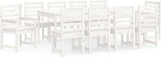vidaXL 11 Piece Garden Dining Set White Solid Wood Pine vidaXL