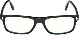 Tom Ford 55mm Rectangular Optical Glasses in Shiny Black/t Logo at Nordstrom