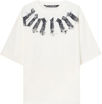 Palm Angels White Big Neck Logo Cotton T-Shirt
