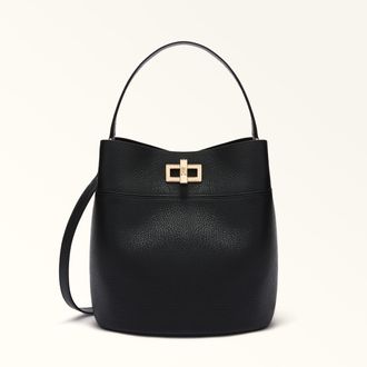 Furla Amelia Borsa A Secchiello S Nero Nero Pelle Di Vitello Granata Donna