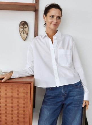 Contemporaine Womens Cropped patch-pocket poplin shirt