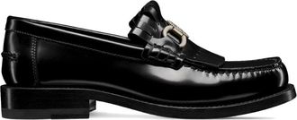 Dior Schoenen, Dames, Zwart, 37 EU, Leer, Embleem Loafers met Franjes
